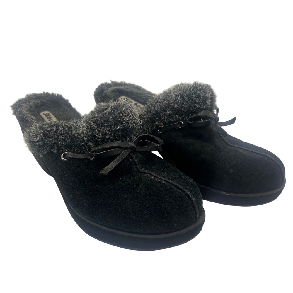 Skechers Black Suede Faux Fur Platform Clog MulesVintage Style Womens 11